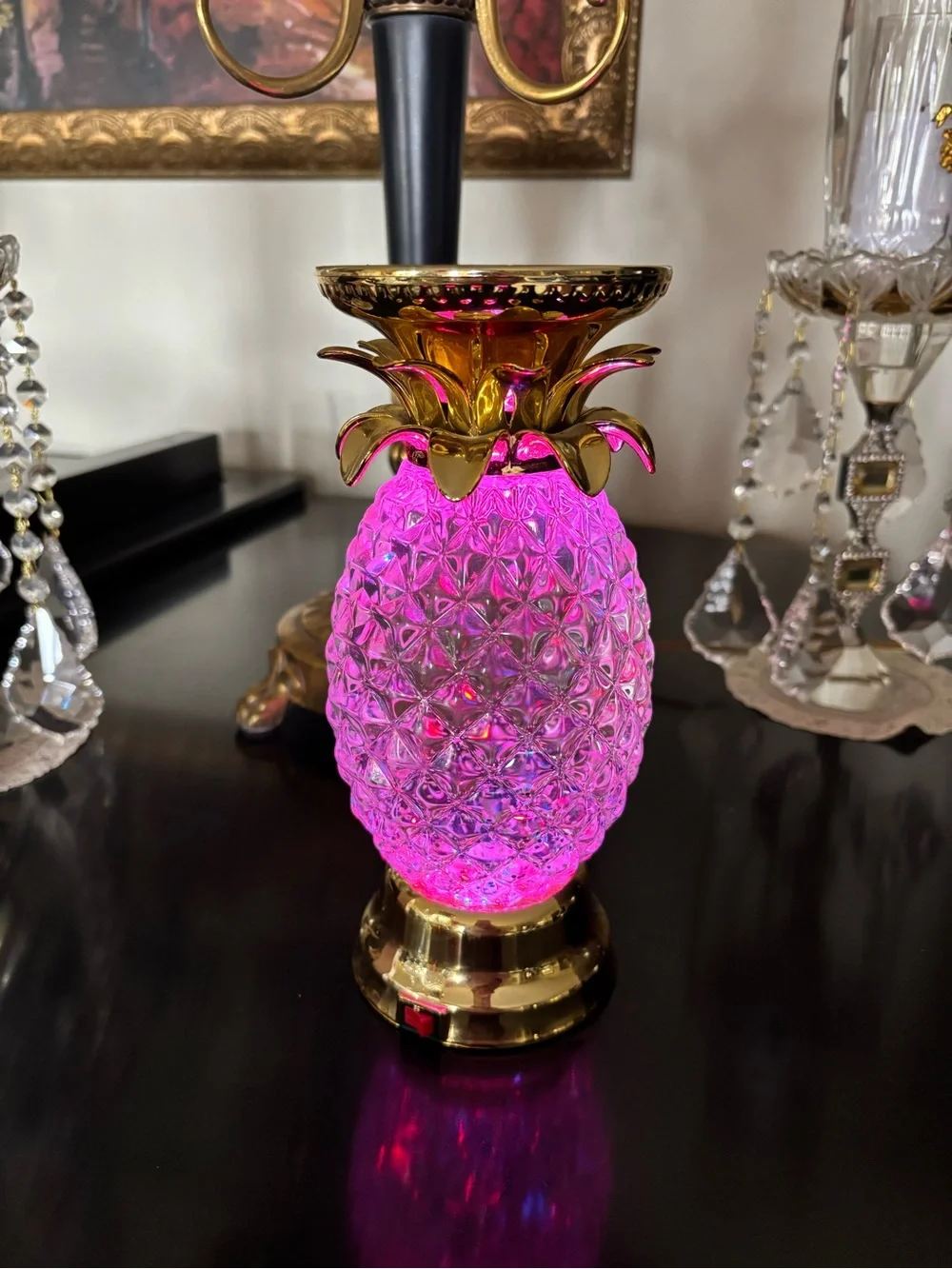 Clear Pineapple Glitter Pedestal Candle Holder Gold Battery Operated 9 Colors